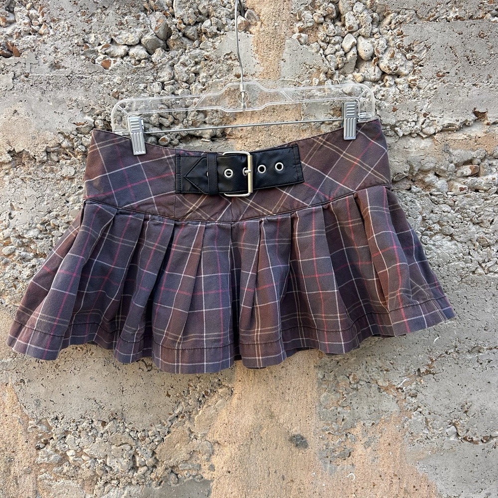 VTG Y2K No Boundaries Plaid Micro Skirt Pleated Belted‎ Grunge Fairycore Size 9